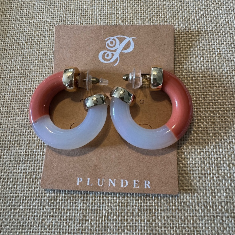 Plunder Gold-Accented Orange and White Hoop Earrings